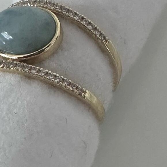 18k Gold over Sterling silver Genuine Jade & Cubic Zirconia Sz 7 ring stunning - Picture 11 of 12